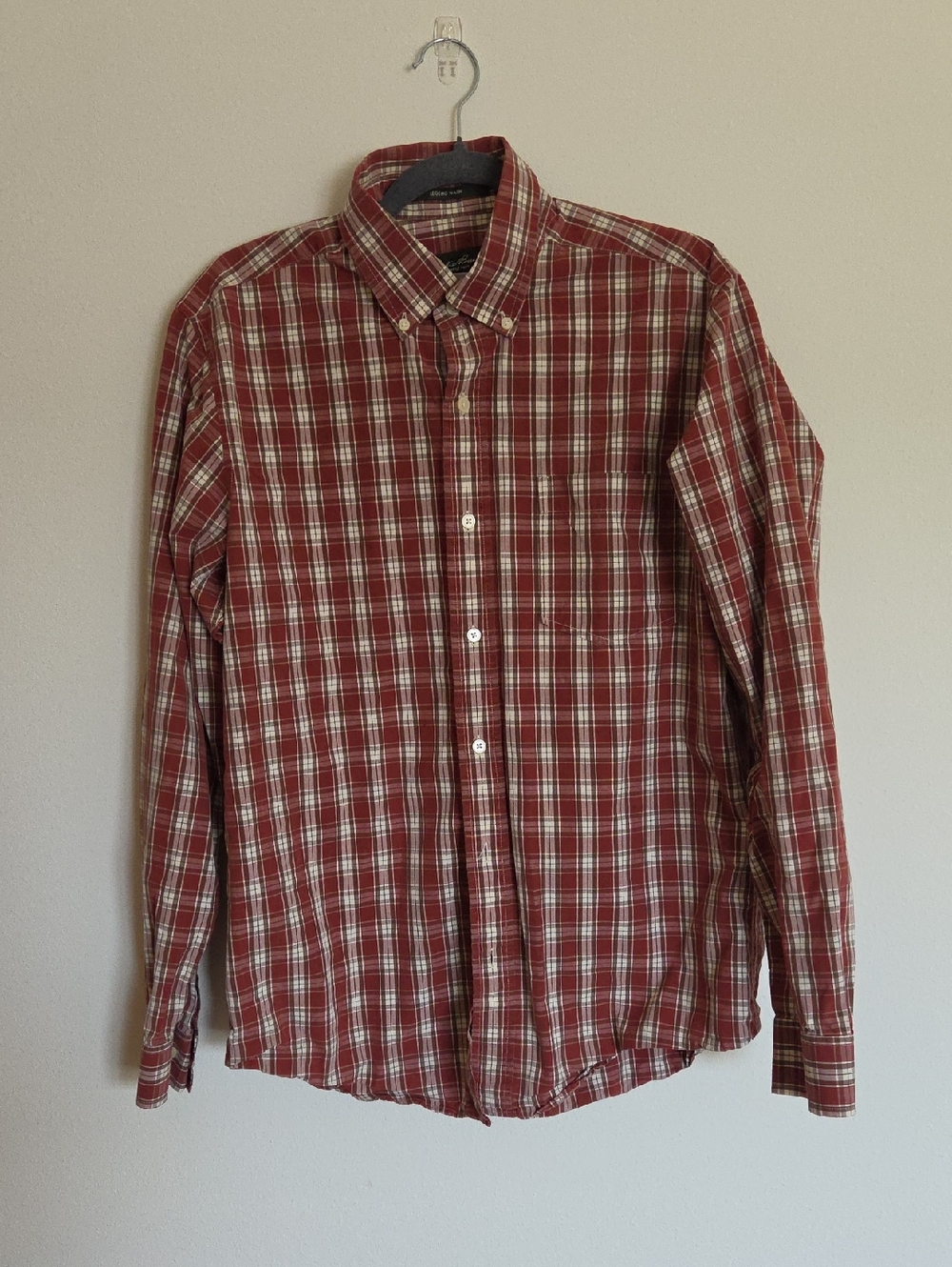 Men's Red Plaid Button-Down Shirt